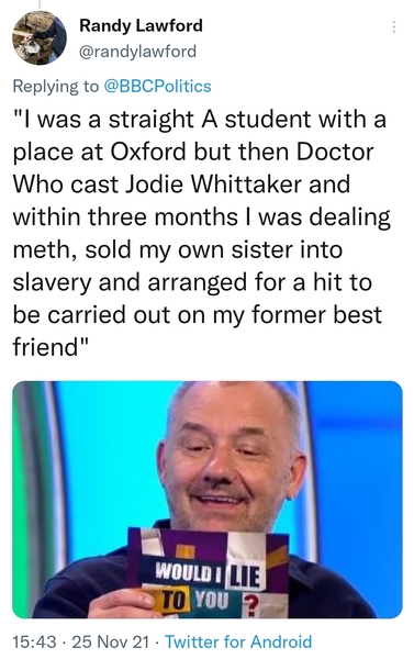 FEMALE DR WHO DRIVING MEN TO CRIME