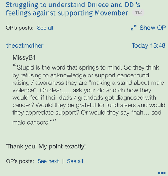 Struggling to understand Dniece and DD 's feelings against supporting Movember