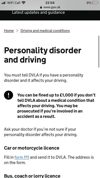 Driving with a diagnosis of bpd.
