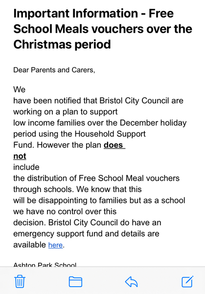 Bristol city council fsm vouchers not happening.