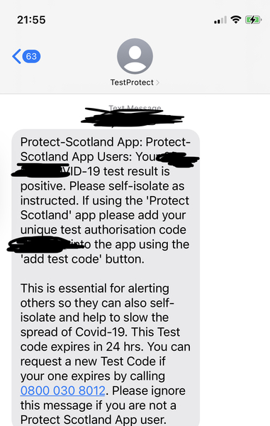 If you recently tested positive, was the text from Protect-Scotland-App....not sure if this is a scam or a real result