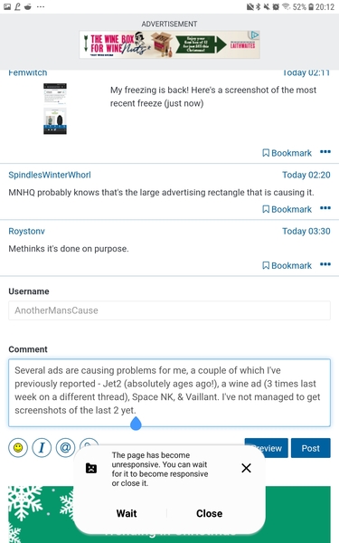 Screen freezing whenever scrolling reaches an advert.