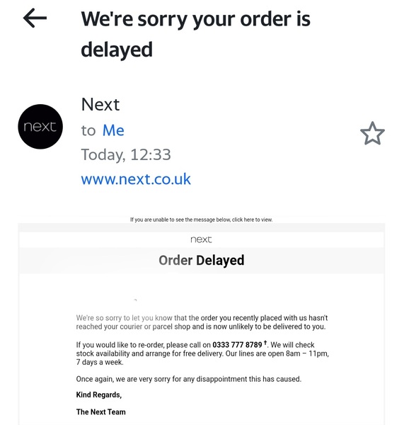 Message from Next  - will I get my order or not?
