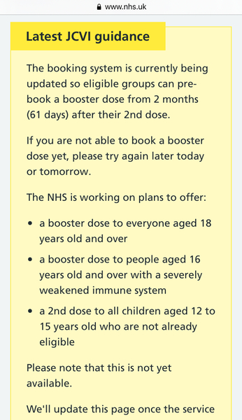 40+ boosters 3 months now bookable online