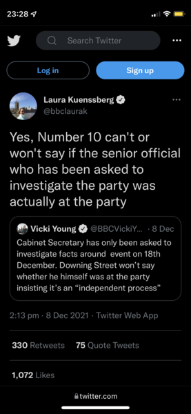 Person tasked with investigating Downing Street parties steps down as it comes to light he attended his own parties 🙄
