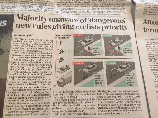 To post this for road users unaware of upcoming highway code changes