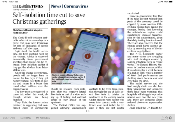 Self isolation 'might' change to 7 days *MNHQ editing to say 'only England so far!'*