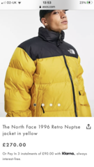 North face 1996 Nuptse mustard colour in M