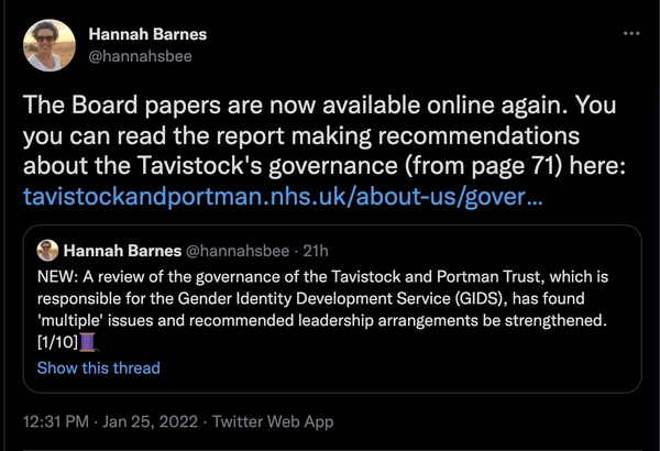 Review of the governance of the Tavistock and Portman Trust, which is responsible for the Gender Identity Development Service (GIDS), has found 'multiple' issues