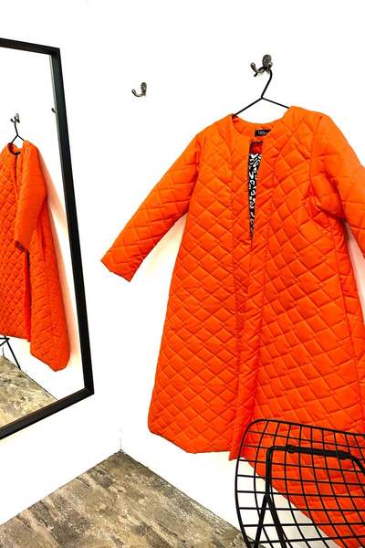 Long pink quilted coat