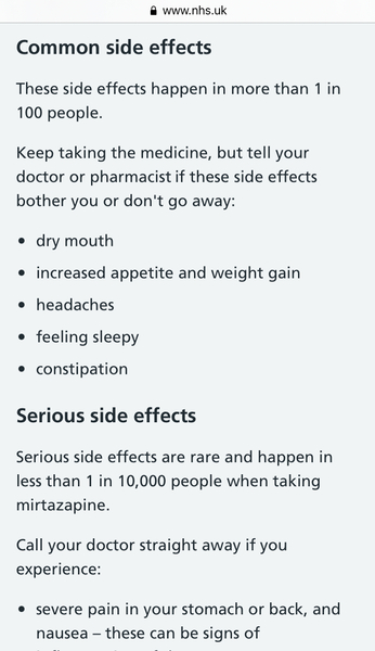 Mirtazipine weight gain woe