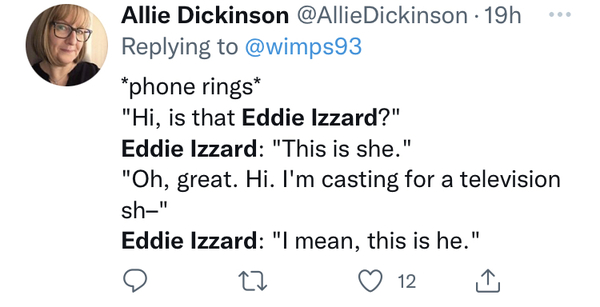Eddie Izzard….has he reverted back to male ID