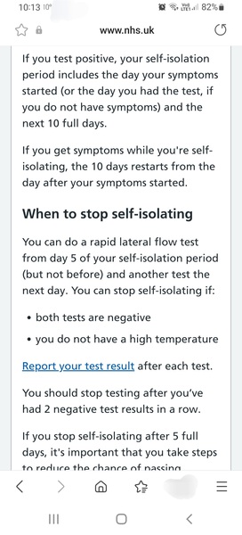 Ending self isolation early