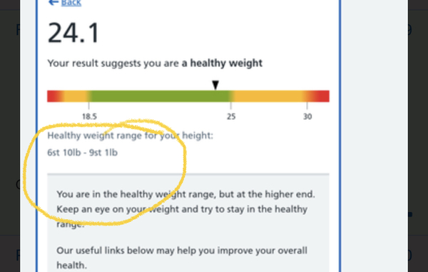 Bmi - I could weigh 6 stone 10 lb !