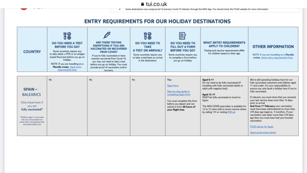 Travel to Mallorca  testing requirements
