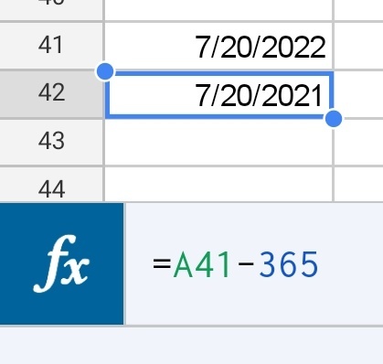 What is 365 days backward from 20th July 2022 please?