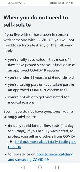 Test and trace telling me to isolate as close contact??