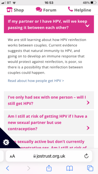 HPV positive at 56 following smear.