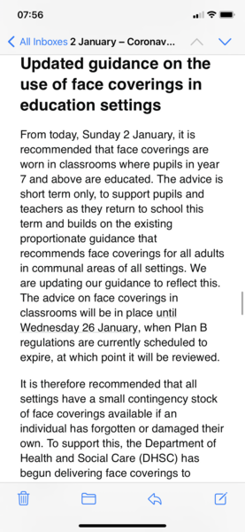 Masks in classrooms secondary