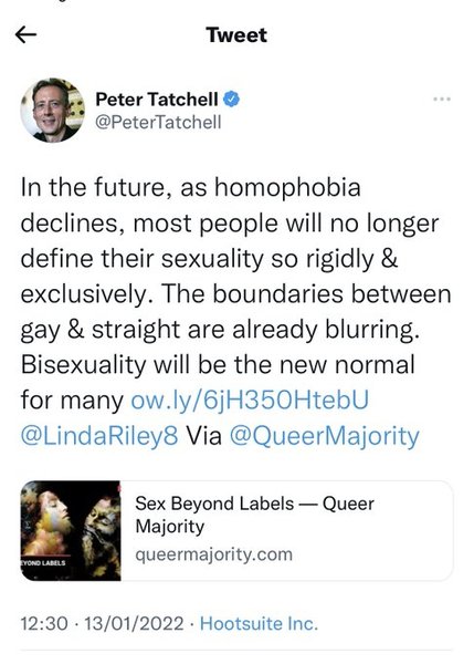 Peter Tatchell says bisexuality will be the new normal for many