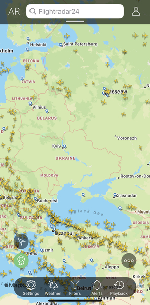 FlightRadar24 - high traffic following invasion