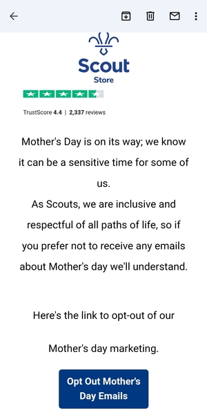 Scouts offering opt-out to Mothers' Day marketing