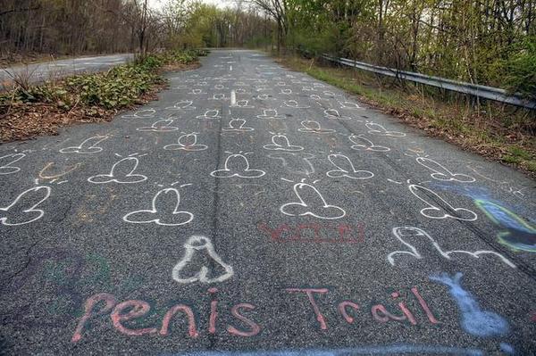 Chalk on pavement is this graffiti