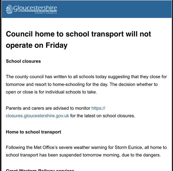 Schools closed tomorrow due to weather