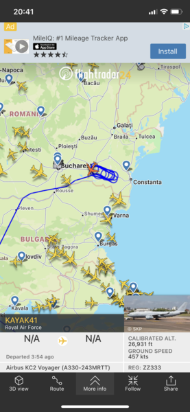 FlightRadar24 - high traffic following invasion