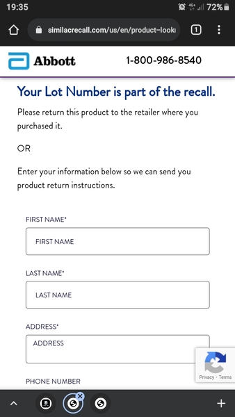 SIMILAC RECALL FYI