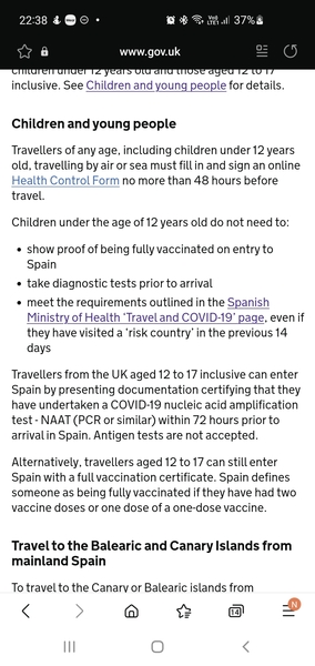 COVID entry requirements for kids travelling to Spain