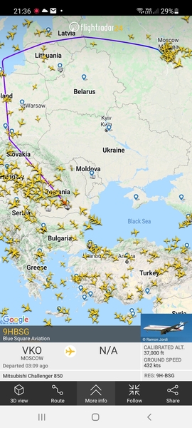 FlightRadar24 - high traffic following invasion
