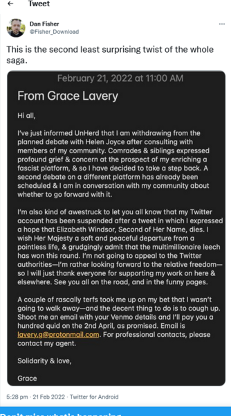 Grace Lavery & Helen Joyce debate 1/4/2022 It is real