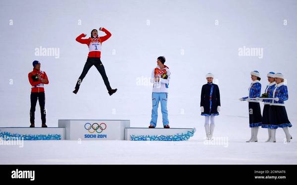Curling team jumping for joy photo