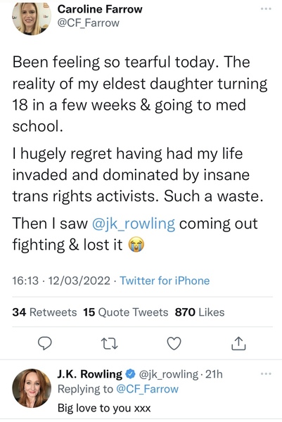 Twitter editorialising against J K Rowling again.