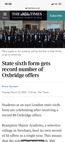 Do you feel Prouder about Oxbridge because of going to the local comprehensive?
