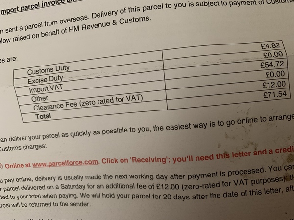 Import vat on parcel from USA