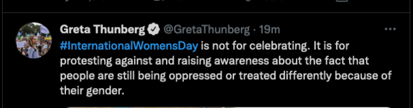 Greta Thunberg IWD tweet "people oppressed because of gender"