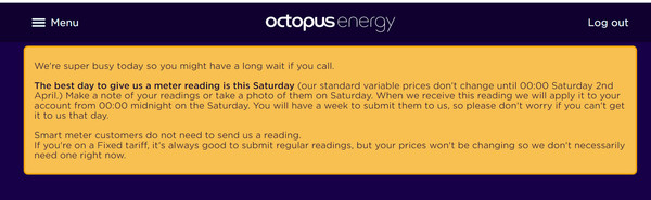 Don't forget to take a meter reading on the 31st March