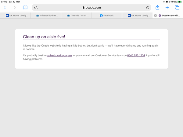 Not been able to get on the Ocado website for weeks