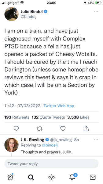 Twitter editorialising against J K Rowling again.