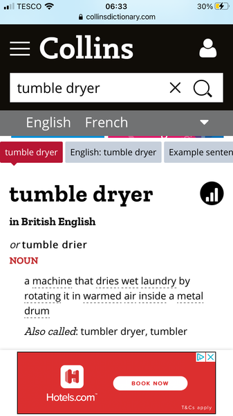 It's 'tumble dryer'