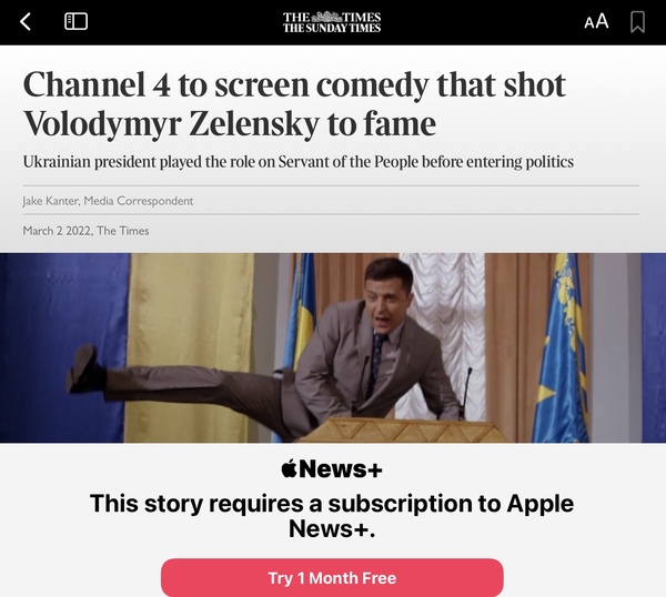 To think Netflix should make Zelensky’s “Servant of the People” programme available globally now?