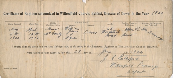 Help decipher writing old baptism certificate