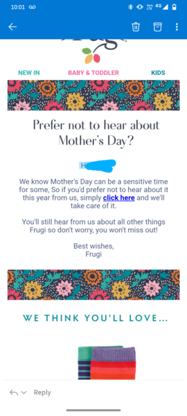 Frugi (maternity + kids clothing) send email about mothers day...