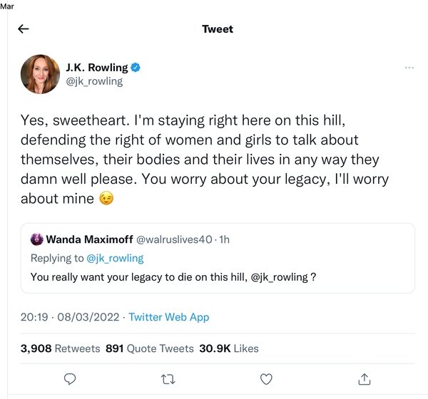 JKR on Twitter, a thank you.