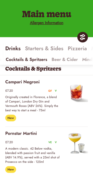 Porn star martini Pizza Express
