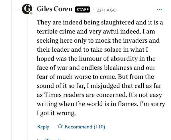 AIBU to think that Giles Coren's column about Ukraine is disgusting?