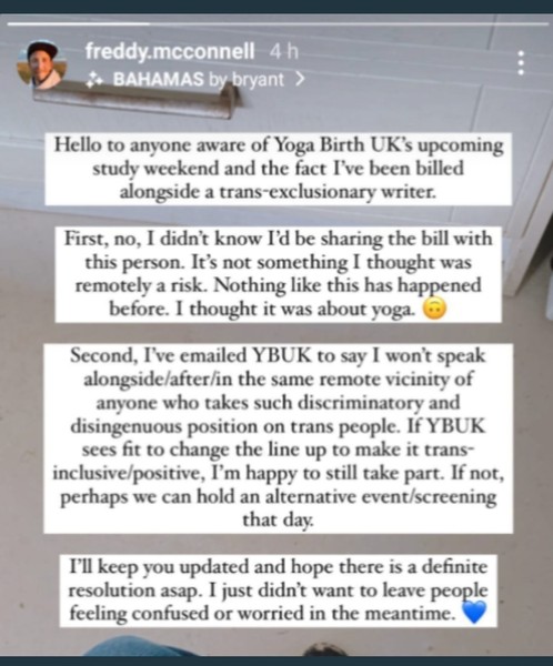 YogabirthUK cancel event after Freddy McConnell flounce