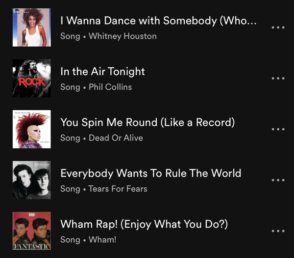 Last 5 songs on your Spotify list - Friday night drinks